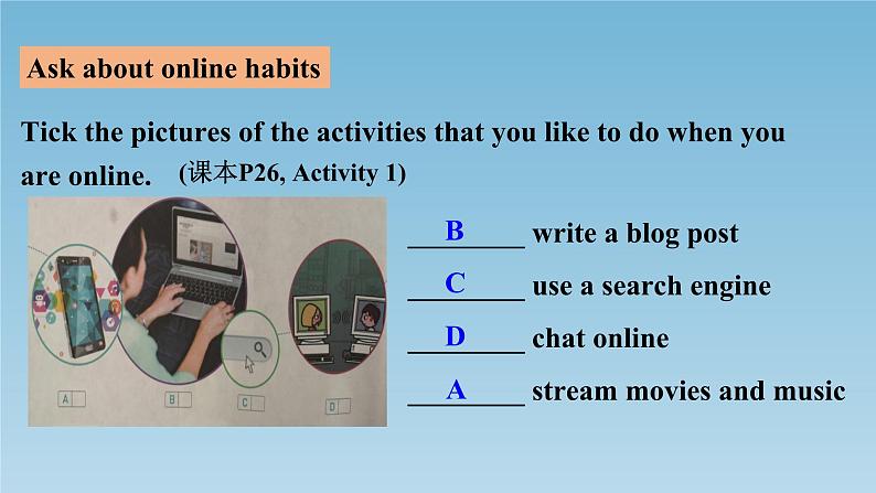 2021新人教高中英语必修二Unit3Listening and Speaking--Ask About Online habits课件PPT06