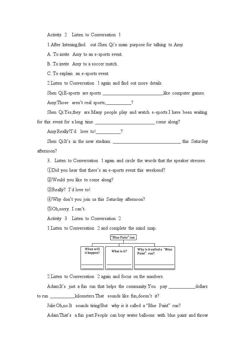 2019新人教必修一unit3Sports and fitness Listening and speaking学案第2页