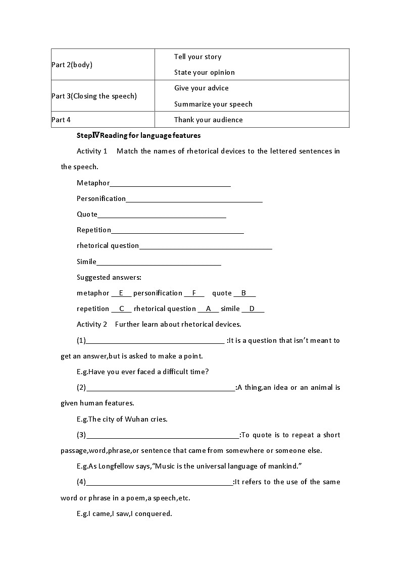 2019新人教高中英语必修二Unit5 Music--Reading for Writing公开课教案02