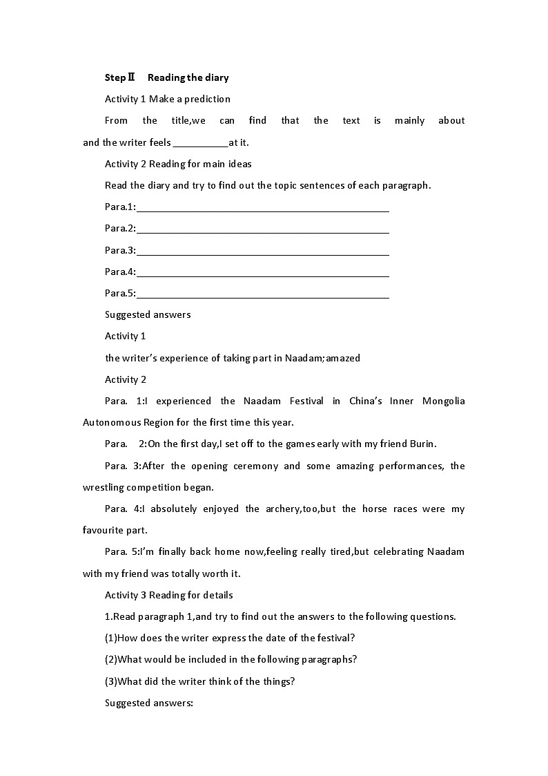 2019新人教高中英语必修三Unit1 Festivals and Celebrations--Reading for writing公开课教案02