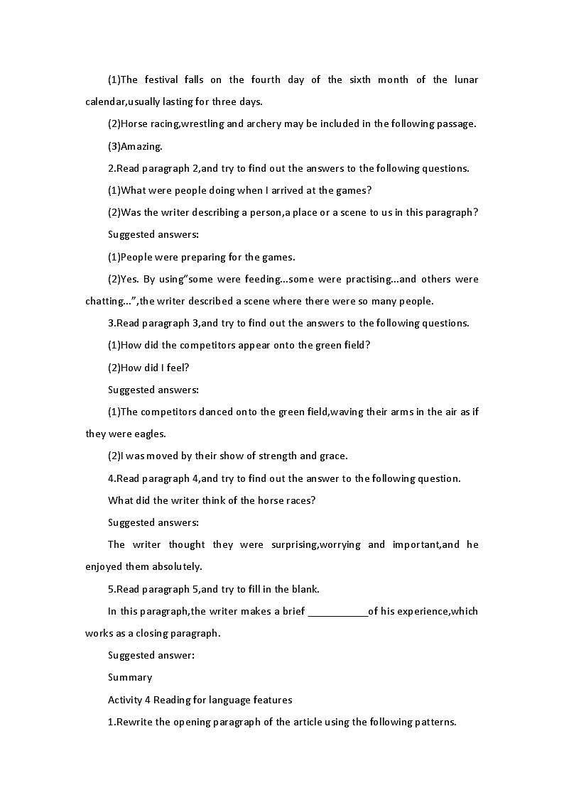 2019新人教高中英语必修三Unit1 Festivals and Celebrations--Reading for writing公开课教案03