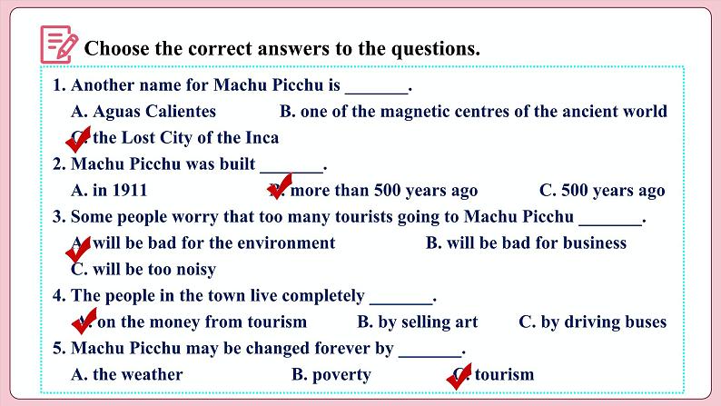 Unit 2 Travelling Around Period VI  Video Time & Assessing Your Progress（课件）-2023-2024学年高中英语人教版（2019）选择性必修第一册第5页