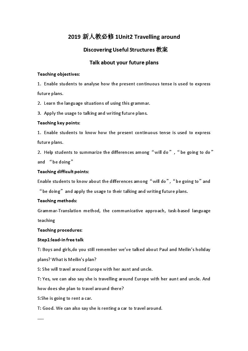 2019新人教高中英语必修一Unit2Discovering useful structures公开课教案第1页