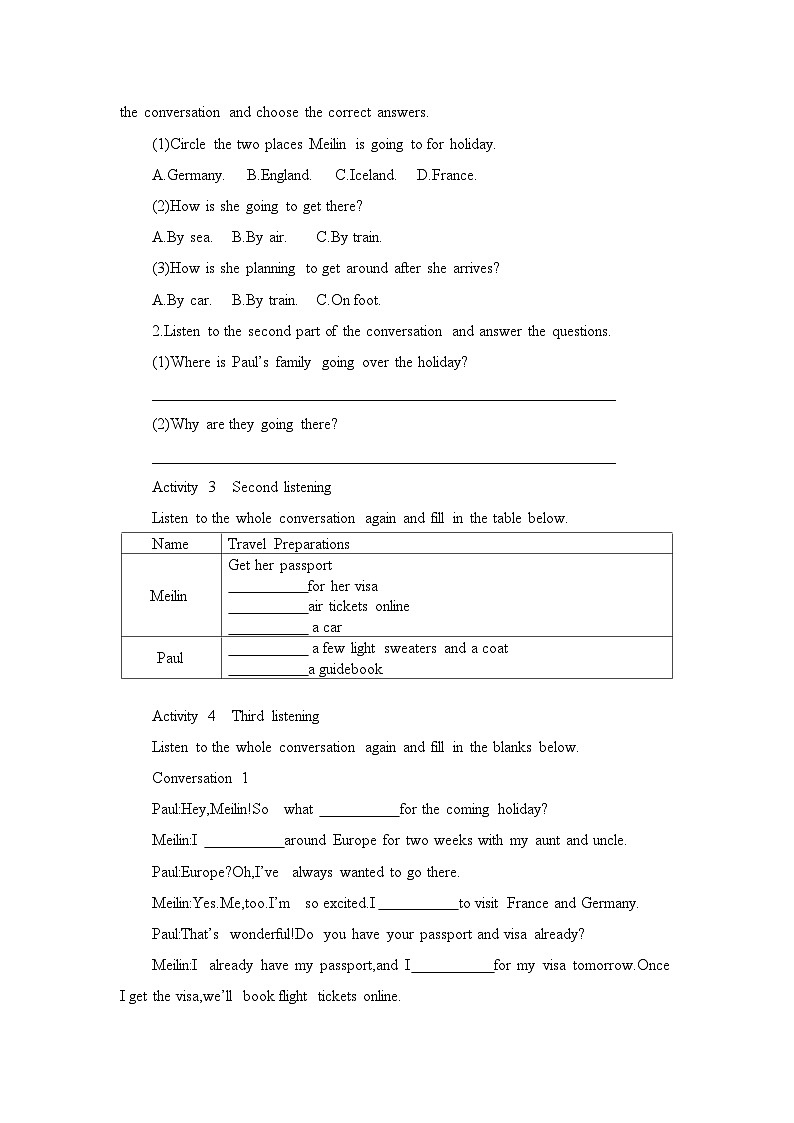2019新人教高中英语必修一Unit2Travelling Around整单元完整学案02