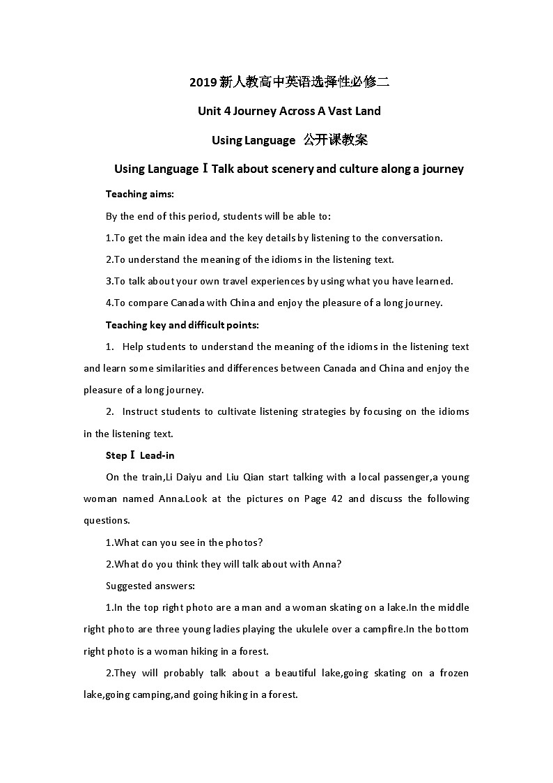 2019新人教高中英语选择性必修二Unit4Using Language 公开课教案01