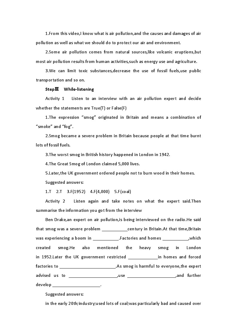 2019新人教高中英语选择性必修三Unit3 Environemntal Protection--Using Language(P30-P31)公开课教案第3页