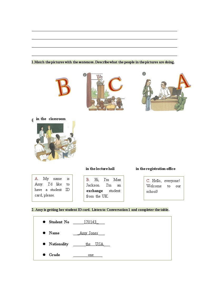 高中英语人教版（2019）必修第一册 Welcome Unit   Period 1   Listening and Speaking 学案（无答案）02