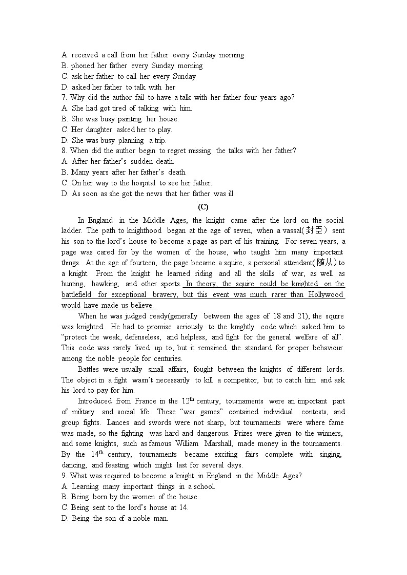 黑龙江省哈尔滨市延寿县第二中学2021-2022学年高三上学期期中考试英语【试卷+答案】03
