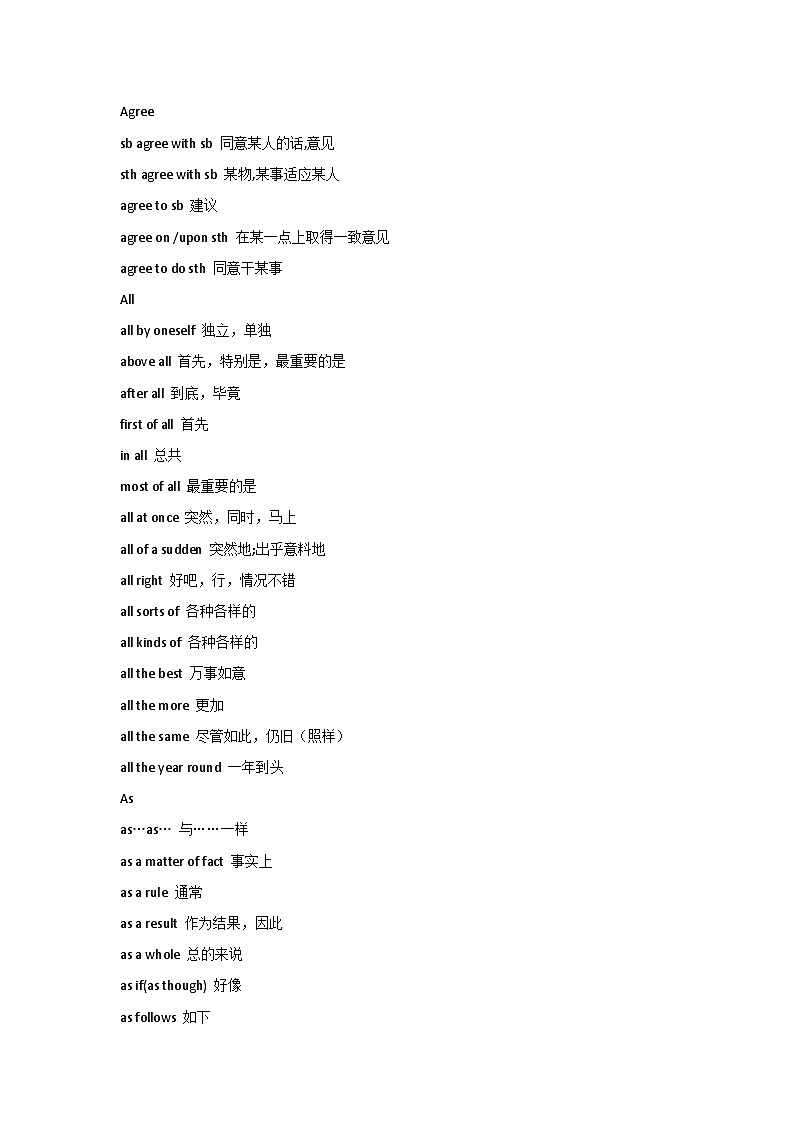 500个高中英语词组（短语）及固定搭配大全第1页