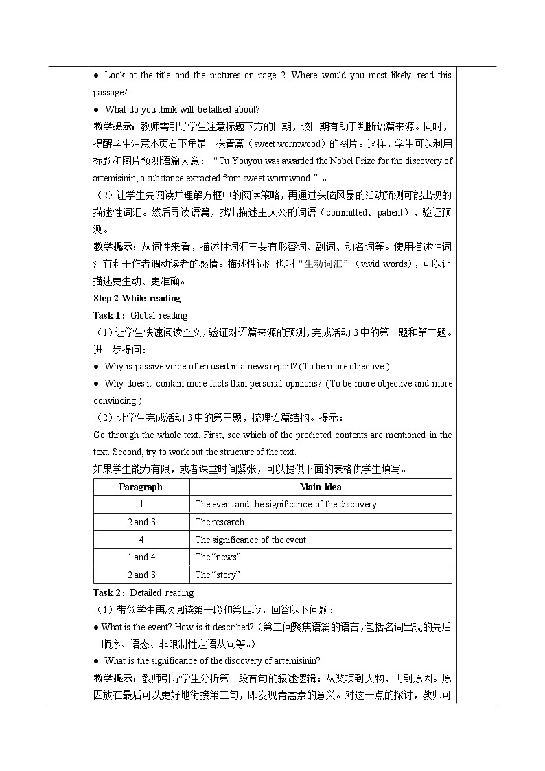 【教案】高中英语人教版 选择性必修一Unit 1 Reading and Thinking第2页