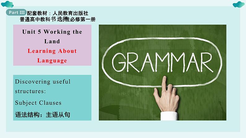 高二英语人教版 选择性必修一 Unit 5 Learning About Languge (Discover useful structures)（课件）01