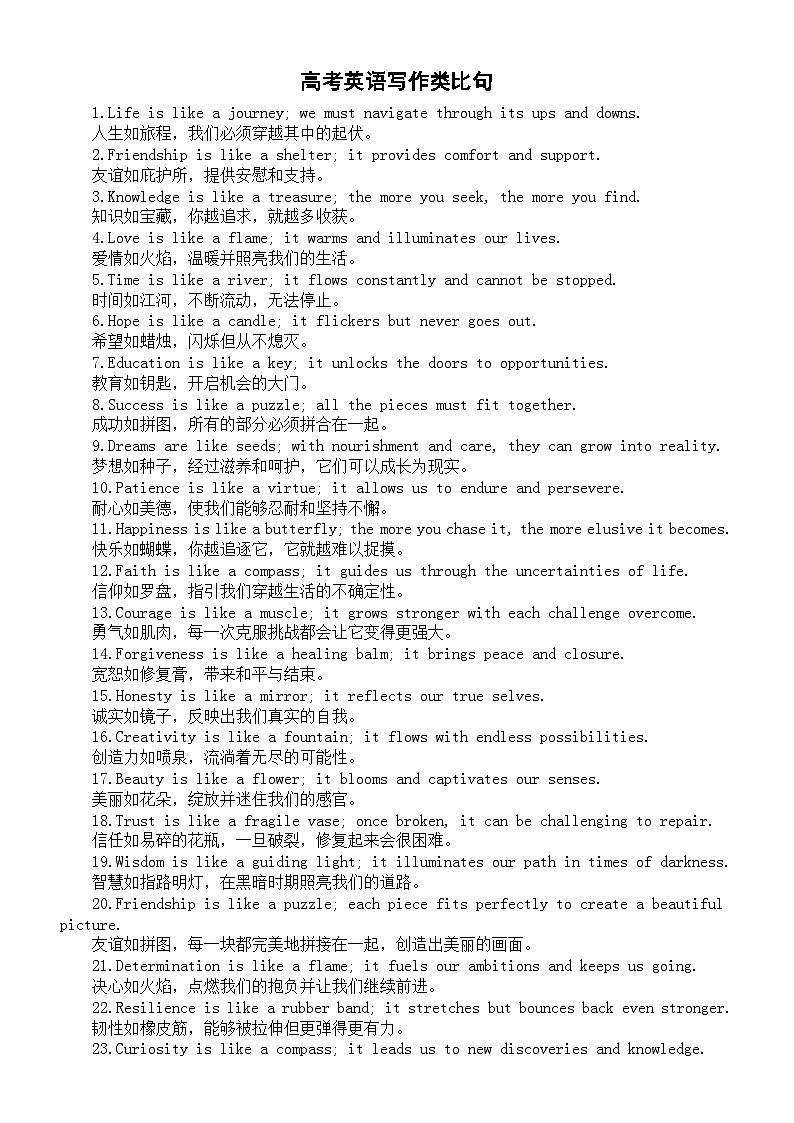 高中英语2024届高考写作类比句汇总（共100句）第1页