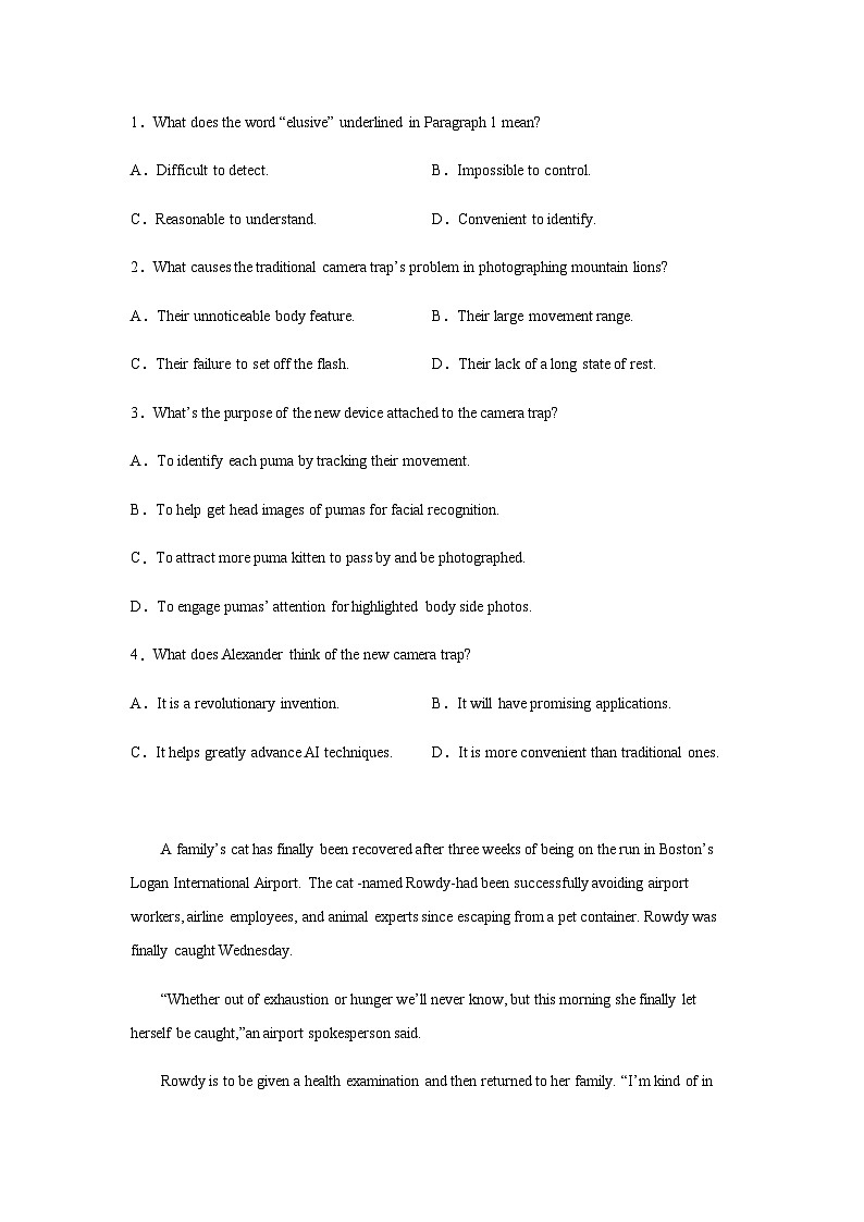 高考英语二轮复习云南高考英语阅读理解训练02