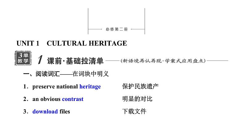 2024届高考英语一轮复习必修第二册UNIT1 CULTURAL HERITAGE课件01