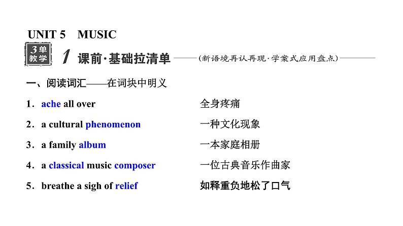 2024届高考英语一轮复习必修第二册UNIT5 MUSIC课件01