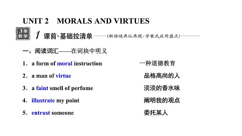 2024届高考英语一轮复习必修第三册UNIT2 MORALS AND VIRTUES课件01