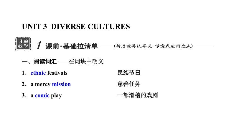 2024届高考英语一轮复习必修第三册UNIT3 DIVERSE CULTURES课件01