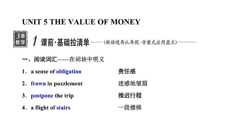 2024届高考英语一轮复习必修第三册UNIT5 THE VALUE OF MONEY课件01