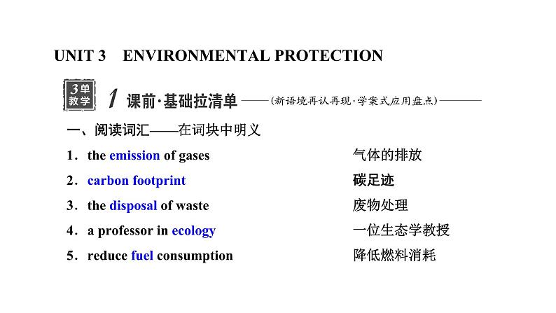 2024届高考英语一轮复习选择性必修第三册UNIT3 ENVTRONMENTAL PROTECTION课件01