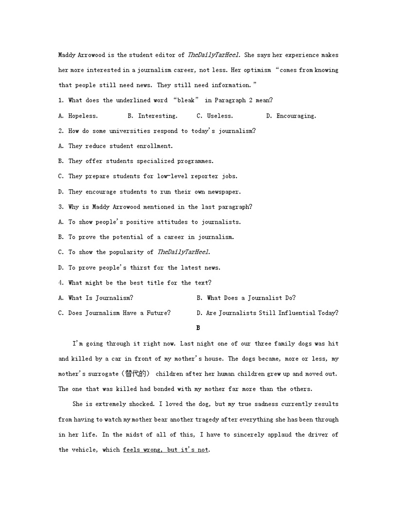 江苏专版2023_2024学年新教材高中英语Unit1Themassmedia素养培优练一牛津译林版选择性必修第二册02