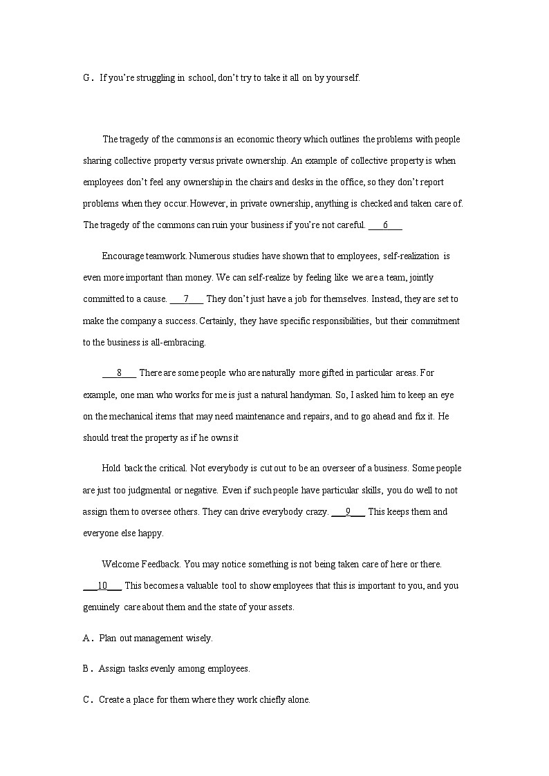 高考英语二轮复习上海高考英语七选五专项训练作业含答案02