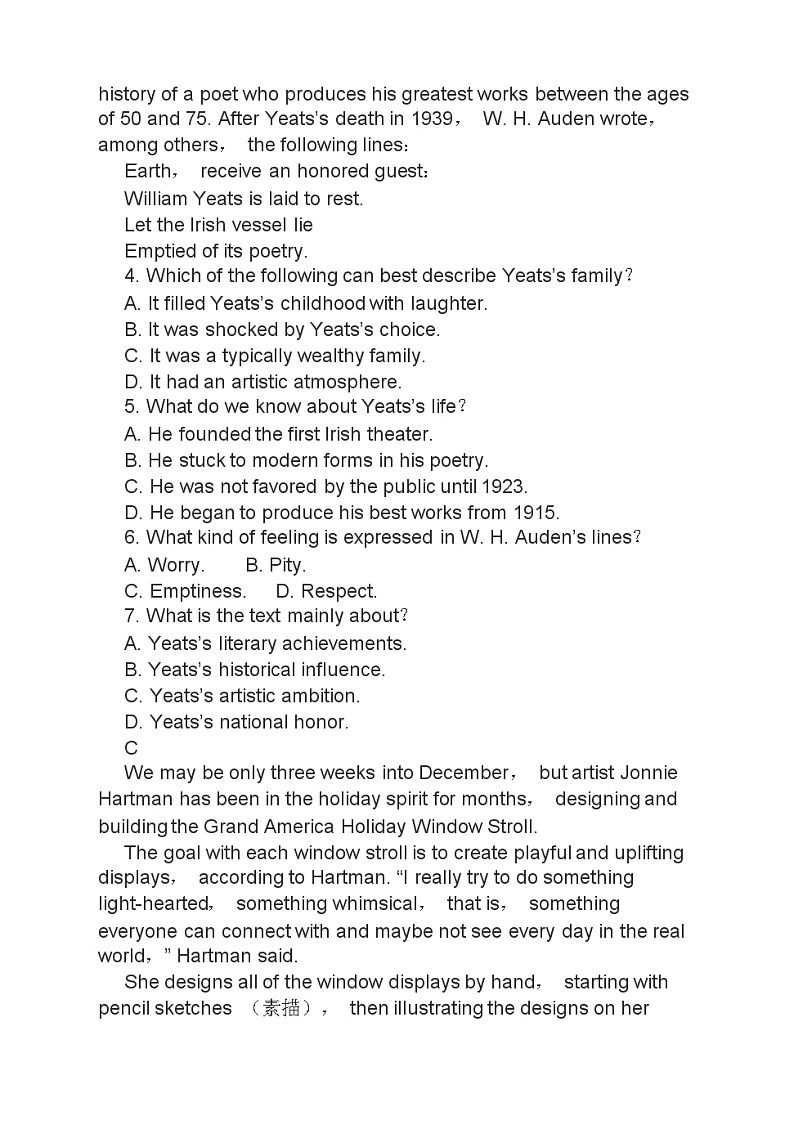 高考英语二轮复习课时练习 阅读理解完形填空语法填空分类综合训练 （含答案）03