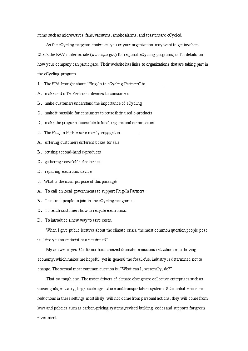 高考英语二轮复习阅读理解分类训练：人与自然类 (含答案)第2页