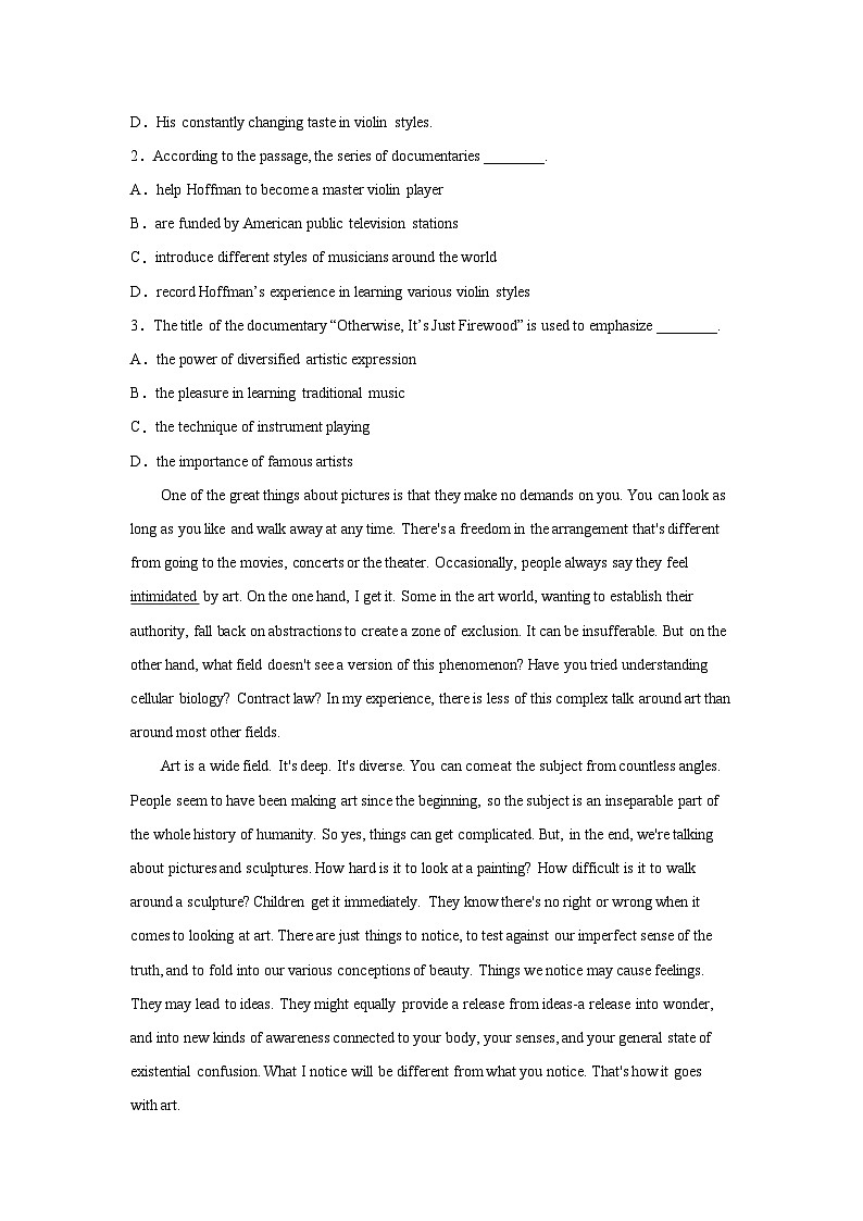 高考英语二轮复习阅读理解分类训练：文学艺术类 (含答案)第2页