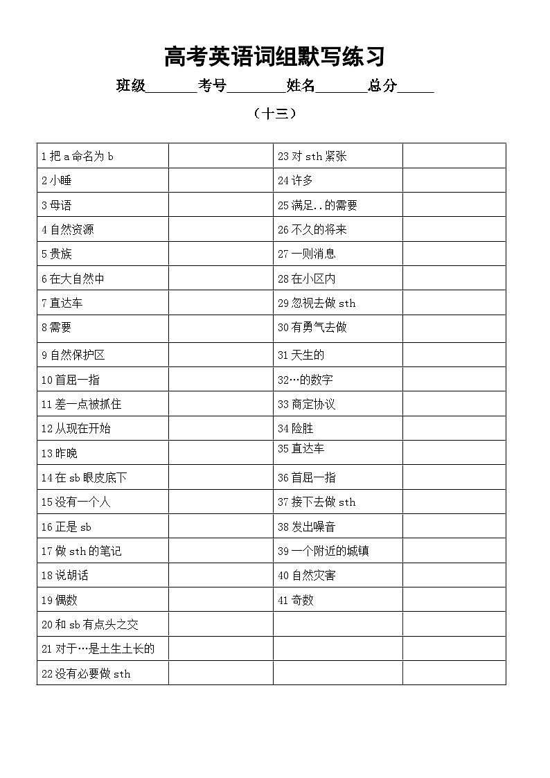 高中英语2024届高考复习词组默写练习4（共四组）（附参考答案）第1页