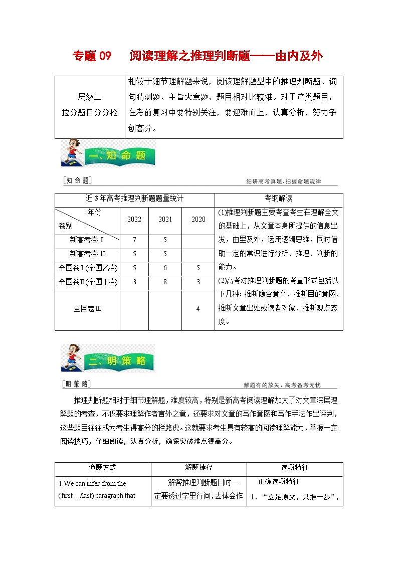 高考英语二轮复习题型归纳与变式演练专题09阅读理解之推理判断题——由内及外（含解析）01