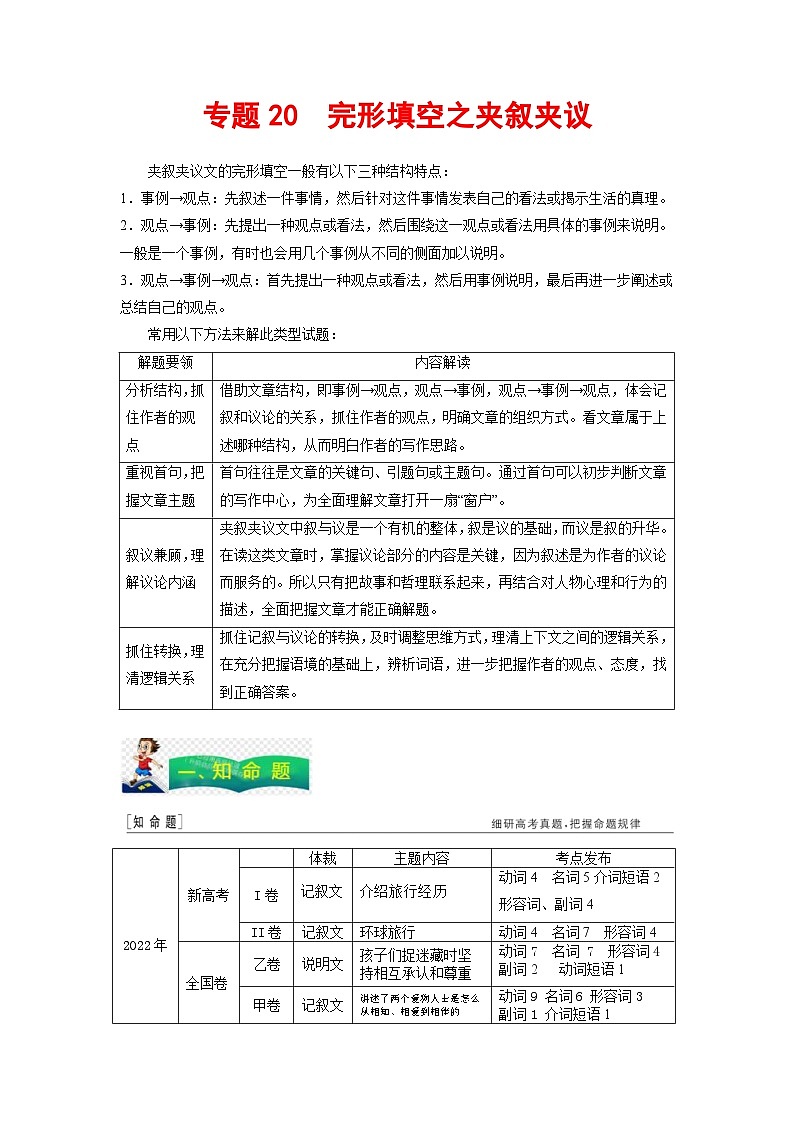 高考英语二轮复习题型归纳与变式演练专题20完形填空之夹叙夹议（含解析）01