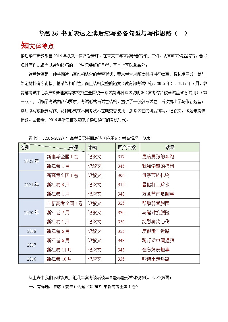 高考英语一轮复习基础过关练习专题27书面表达之读后续写必备句型与写作思路（一） (含解析)第1页