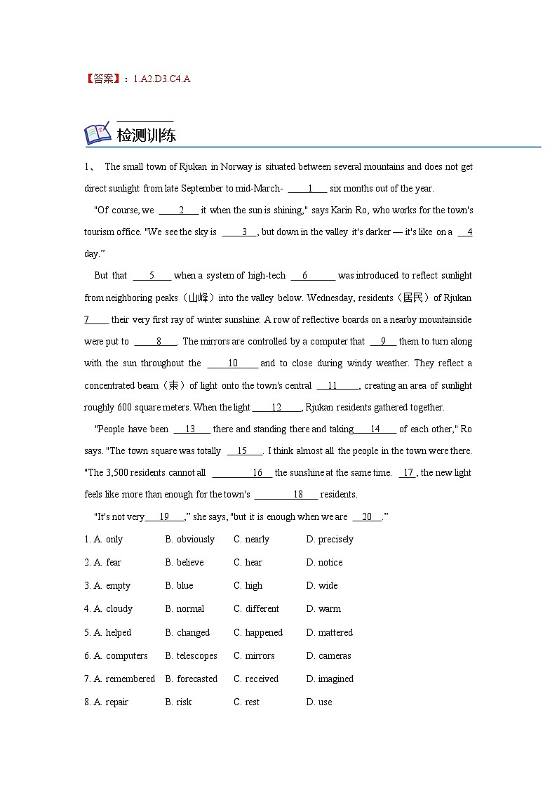 高考英语一轮复习高分突破练习专题28完形填空之说明文类（含解析）03