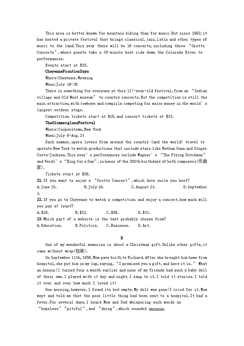 新教材2023_2024学年高中英语Unit3Celebrations单元测评北师大版必修第一册03