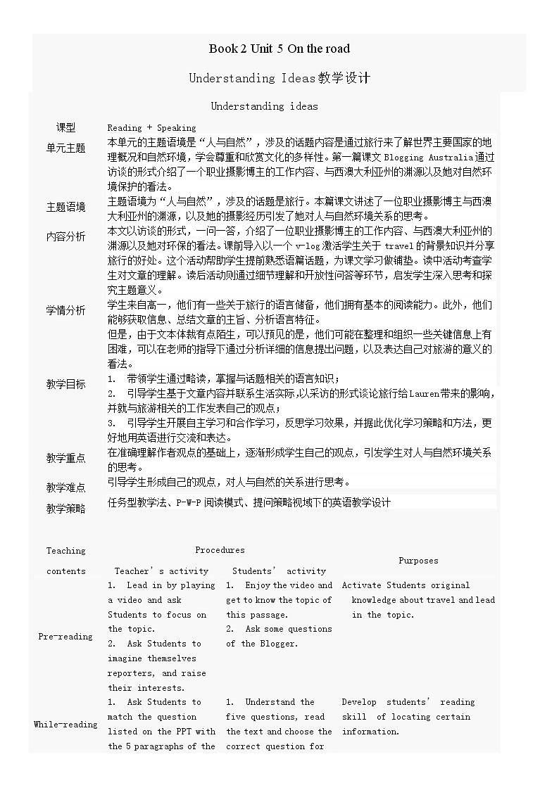 外研版必修2 unit5 understading ideas 教案课件01