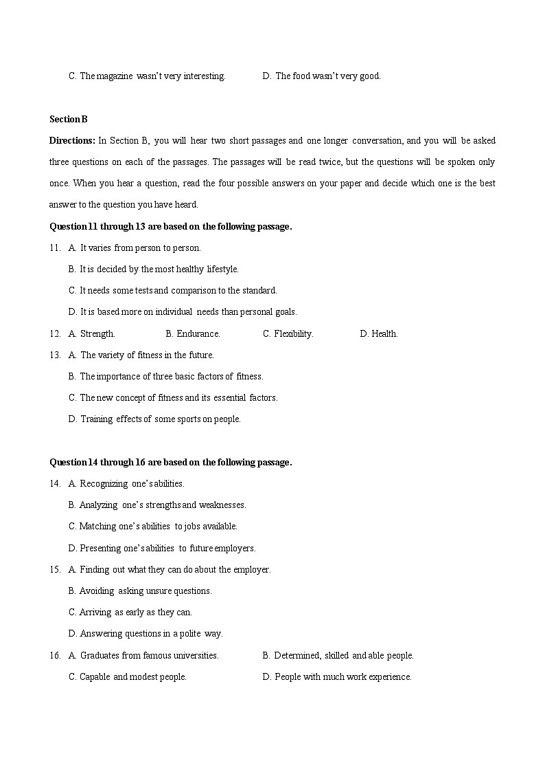 （沪教版2020）2023-2024学年高一英语上学期 第一次月考B卷02