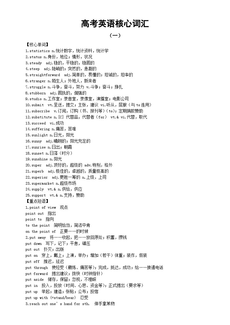 高中英语2024届高考复习核心词汇综合汇总（共五组）第1页