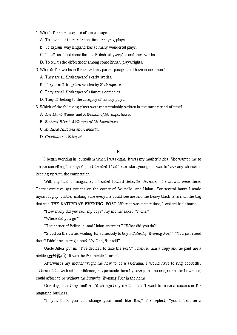 【单元测试卷】2023-2024学年高一英语 人教版（2019） 必修三 Unit 5 The value of money第3页