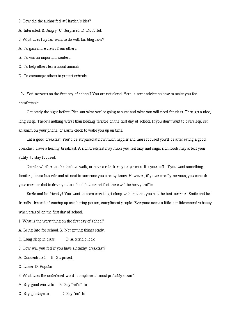 高一英语必修一《Welcome Unit》寒假作业-人教版（2019）03