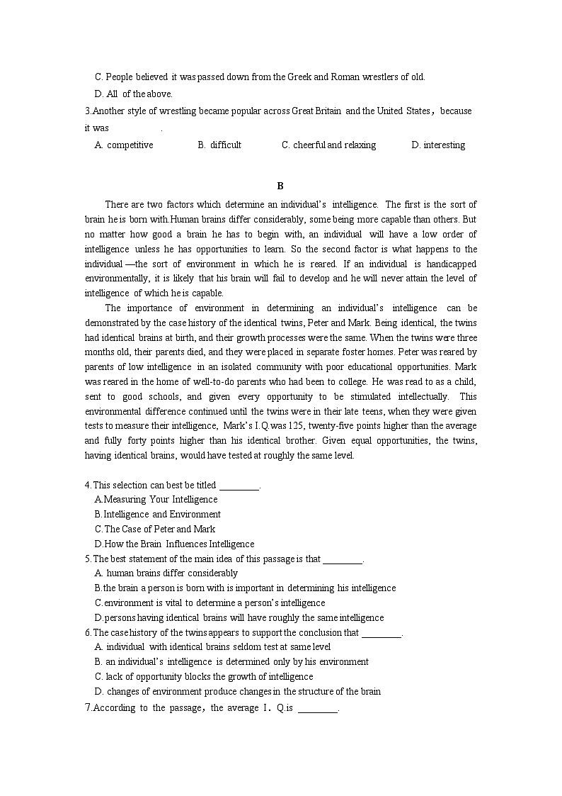 高一英语必修一《Unit 3 Sports and fitness》单元测试（含答案）-人教版（2019）03