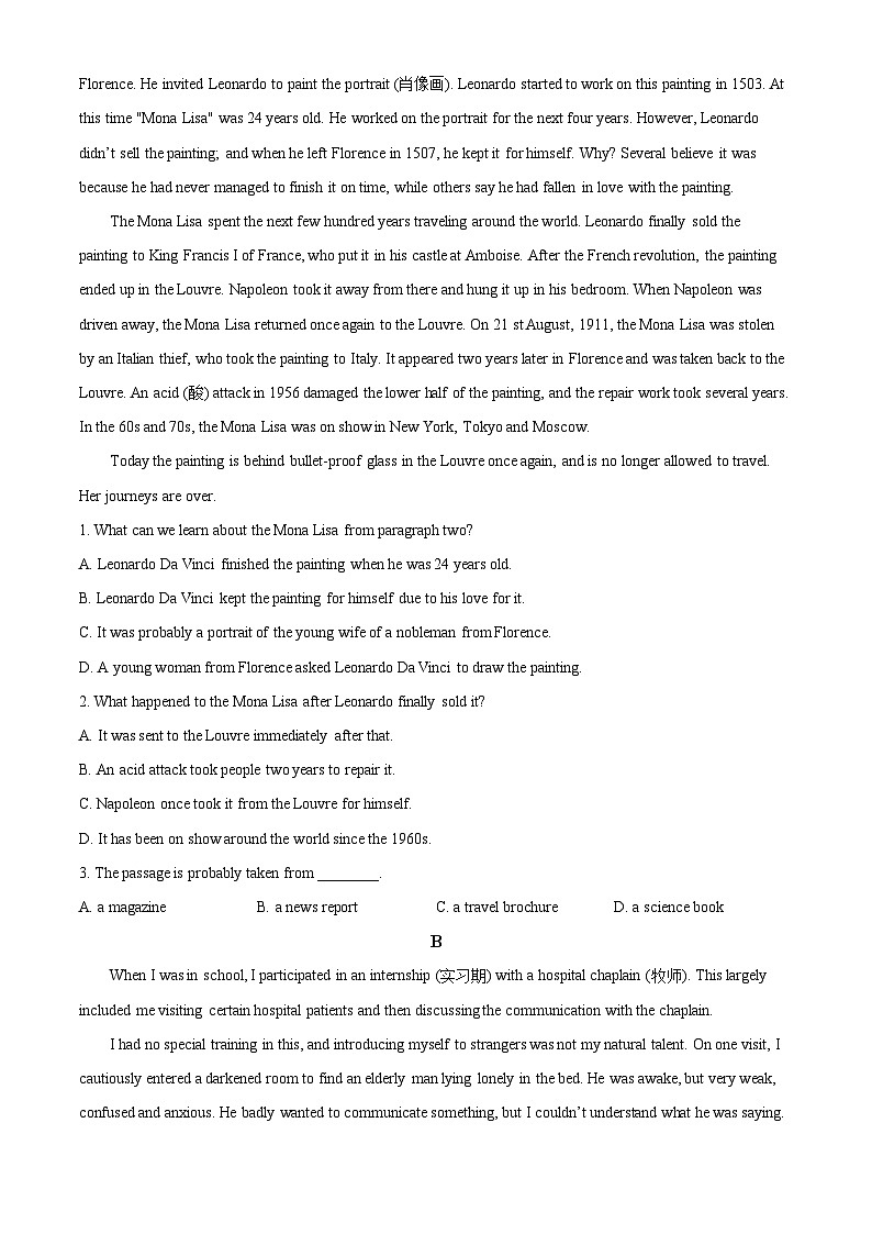 【期中真题】浙江省宁波市慈溪中学2021-2022学年高一上学期期中英语试题（原卷版）第3页