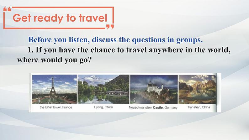 新人教版高中英语必修一Unit2Travelling Around-Listening and Talking课件04