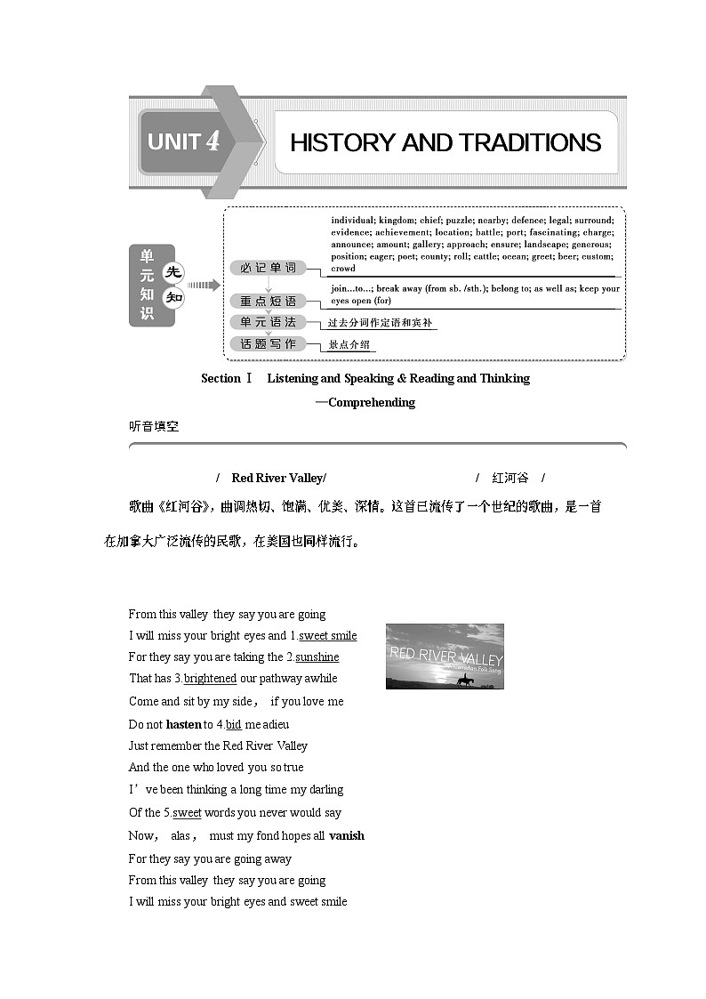 1　UNIT 4　 Section Ⅰ　Listening and Speaking & Reading and Thinking—Comprehending-（新教材）高中英语人教版必修2第1页