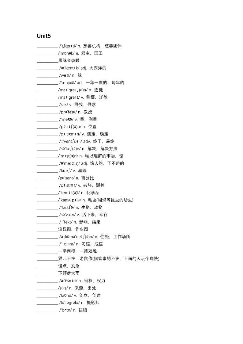 必修一Uni5 默写单第1页
