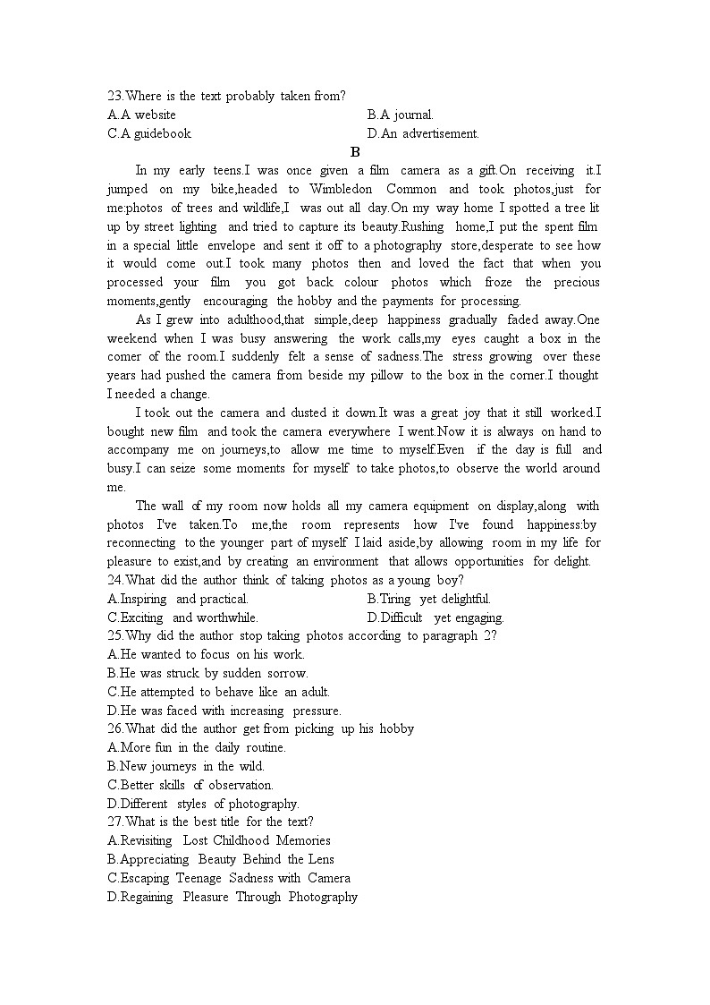 2024信阳高级中学高二上期10月月考试题英语含解析02