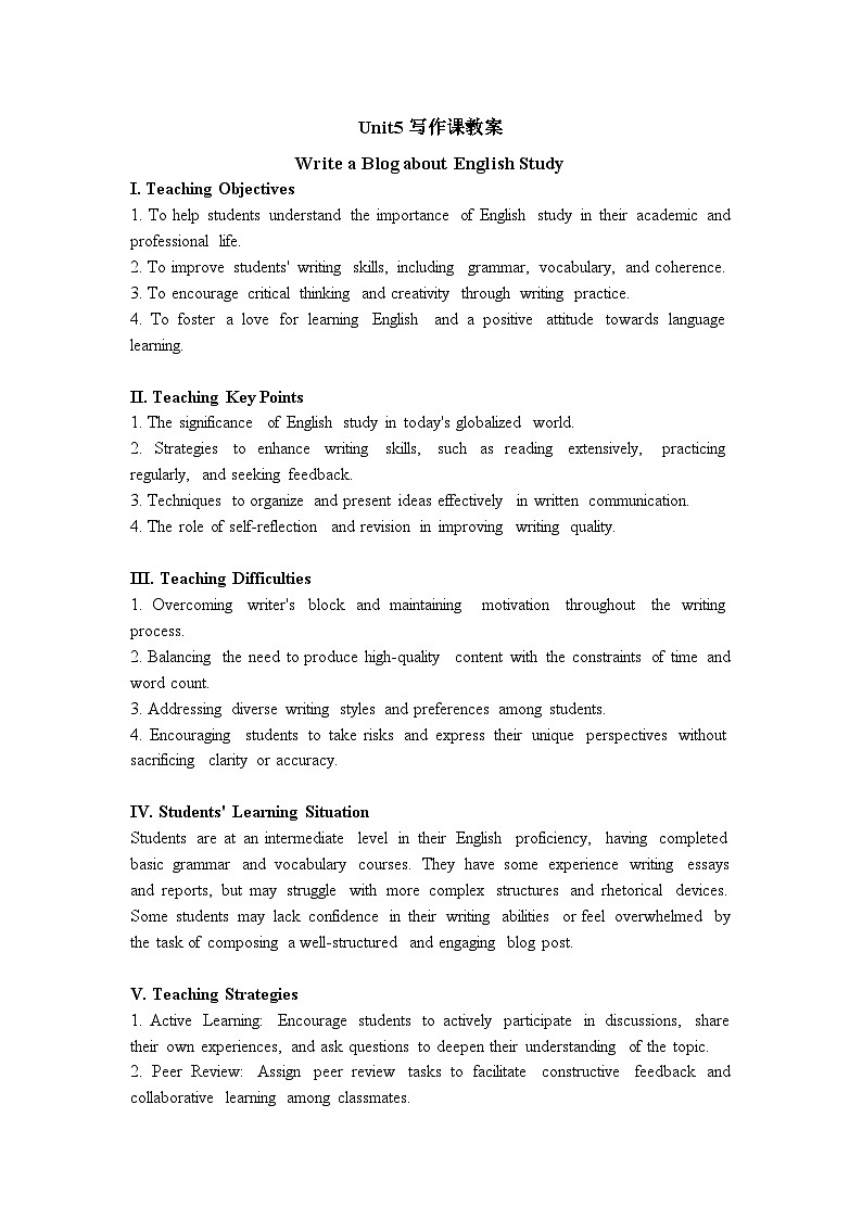 Unit 5 Reading for Writing 教案  高中英语人教版（2019） 必修第一册第1页