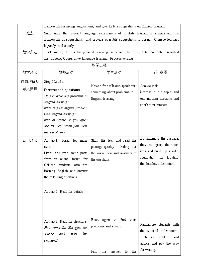 Unit 5 Reading for Writing 教学设计  高中英语人教版（2019）必修第一册第2页