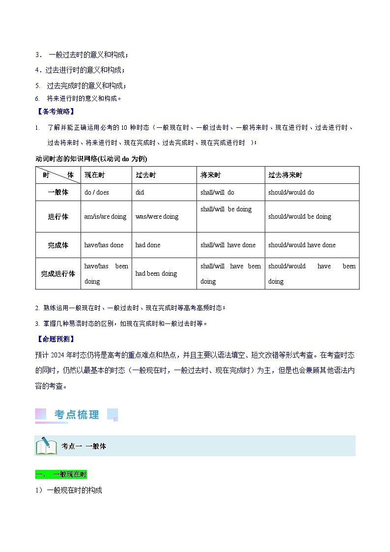 2024年高考英语一轮复习考点精讲精练（全国通用）第11讲谓语动词的时态(解析版)第3页