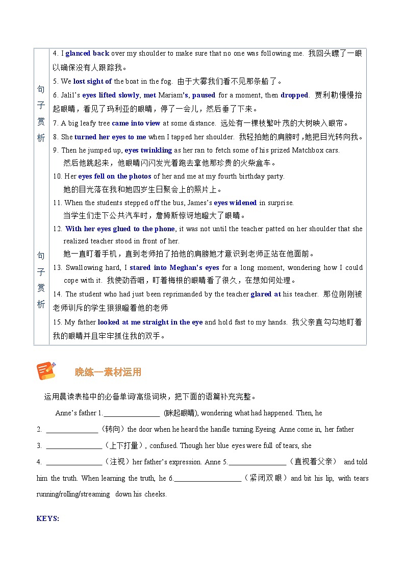 Day 5 动作描写之 ”动动眼“-- 2023届高考英语读后续写晨背晚练30天第2页