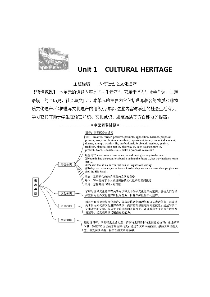 高中英语人教版（2019）  必修第二册  Unit 1 Cultural Heritage  Listening and Speaking学案（含答案）第1页
